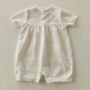 Vintage Friedknit Creations Baby Girl 6 Months White Knit Romper
